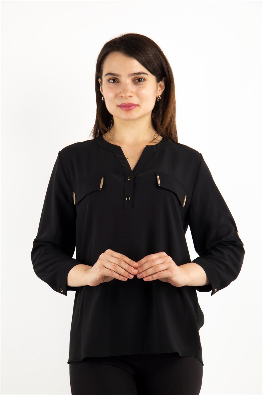 Half Neck Blouse - Black Green