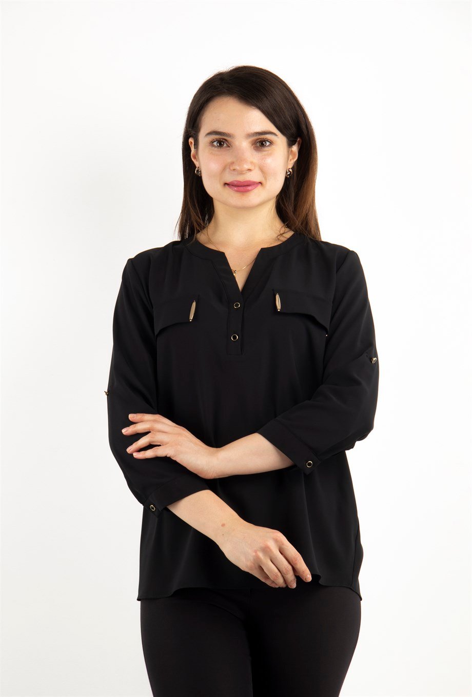 Half Neck Blouse - Black Green