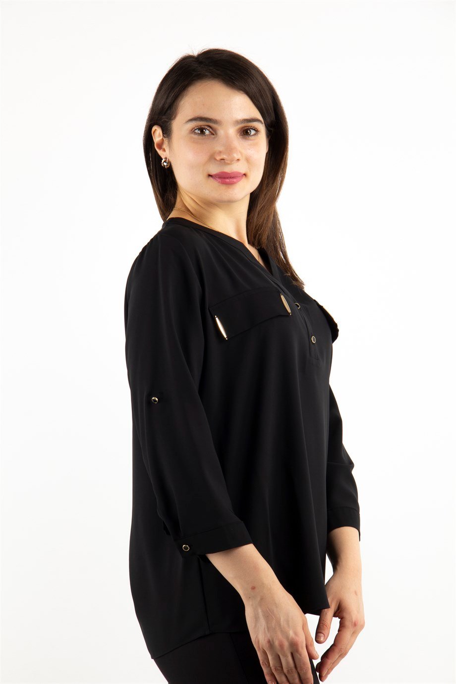 Half Neck Blouse - Black Green