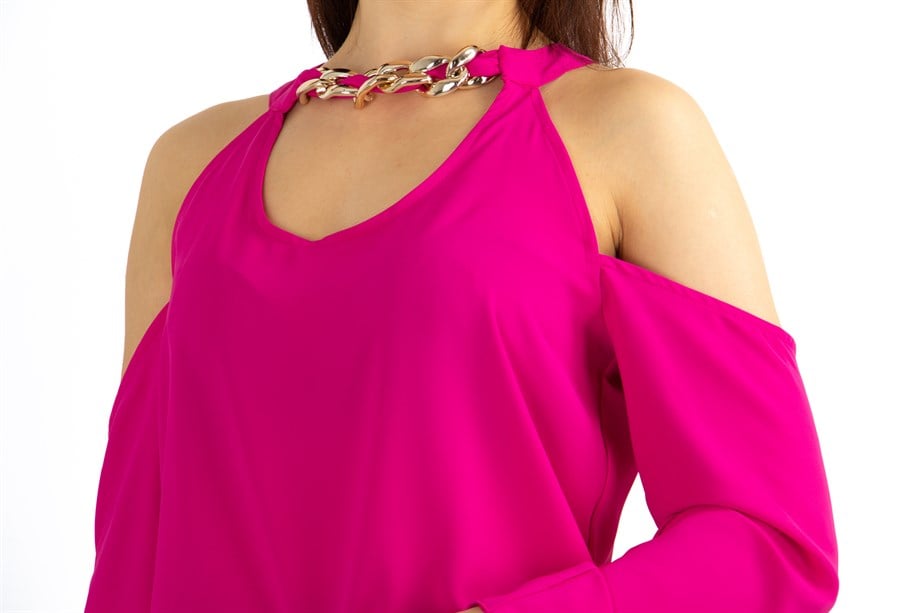 Halter Neck Crop Top With Chain Detail - Fuchsia
