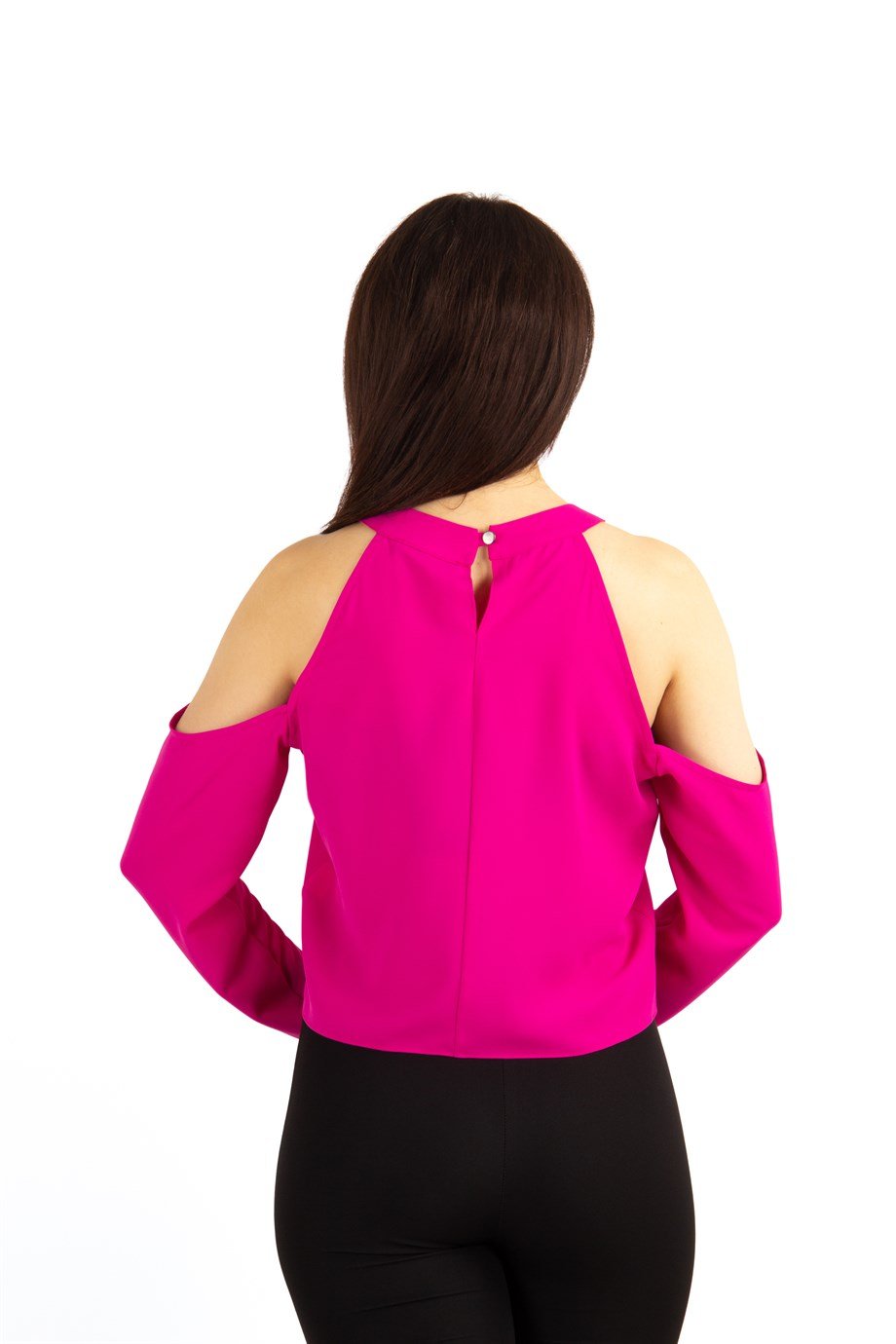 Halter Neck Crop Top With Chain Detail - Fuchsia