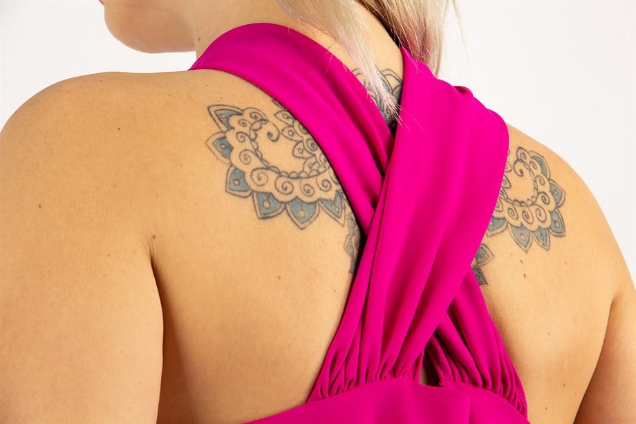 Halter O-Ring Center Slit Dress - Fuchsia