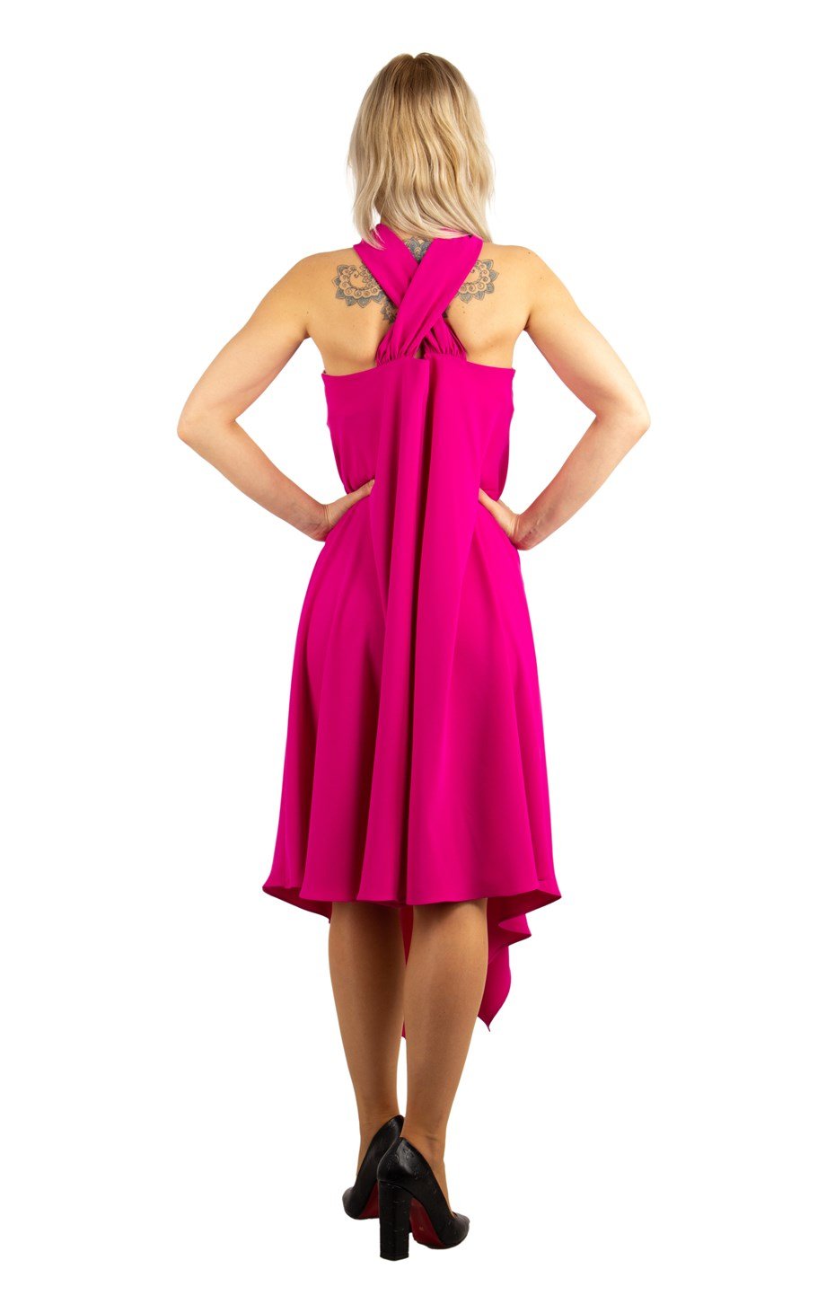 Halter O-Ring Center Slit Dress - Fuchsia