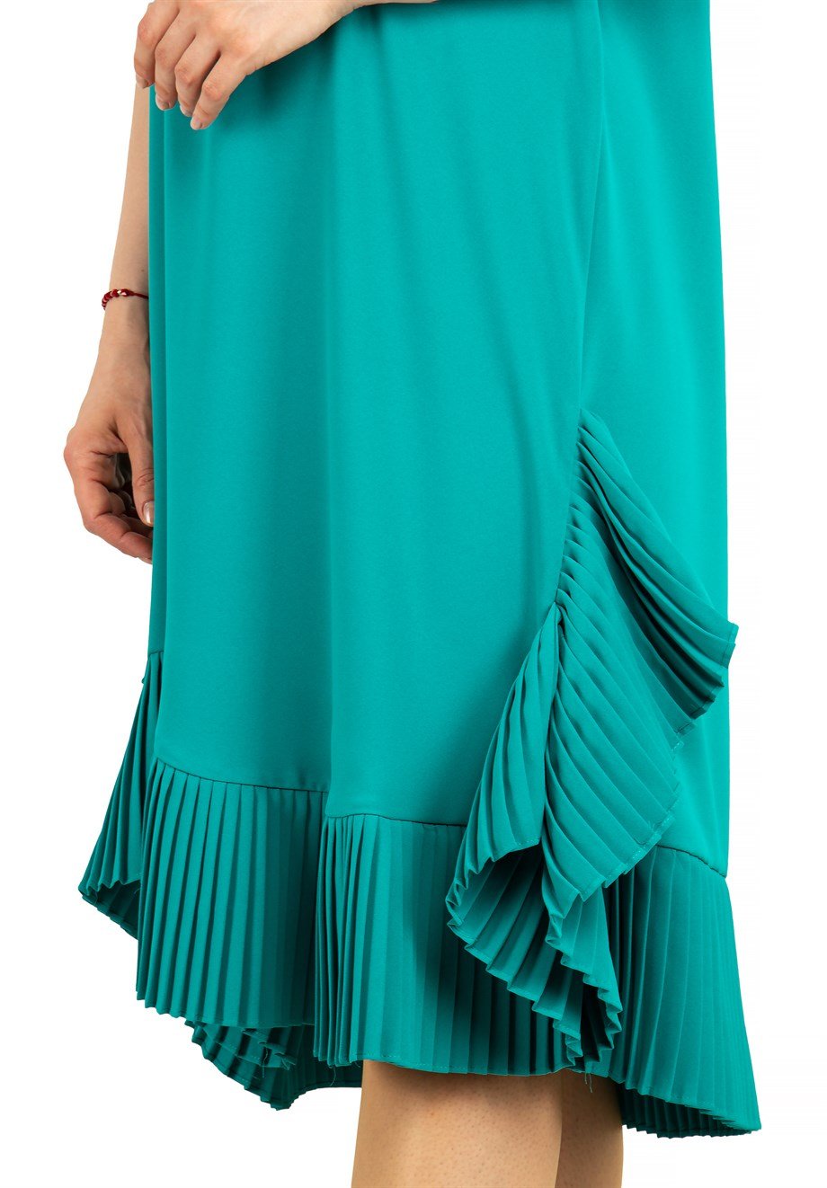 Hem and Sleeves Frilled Dress - Benetton Green
