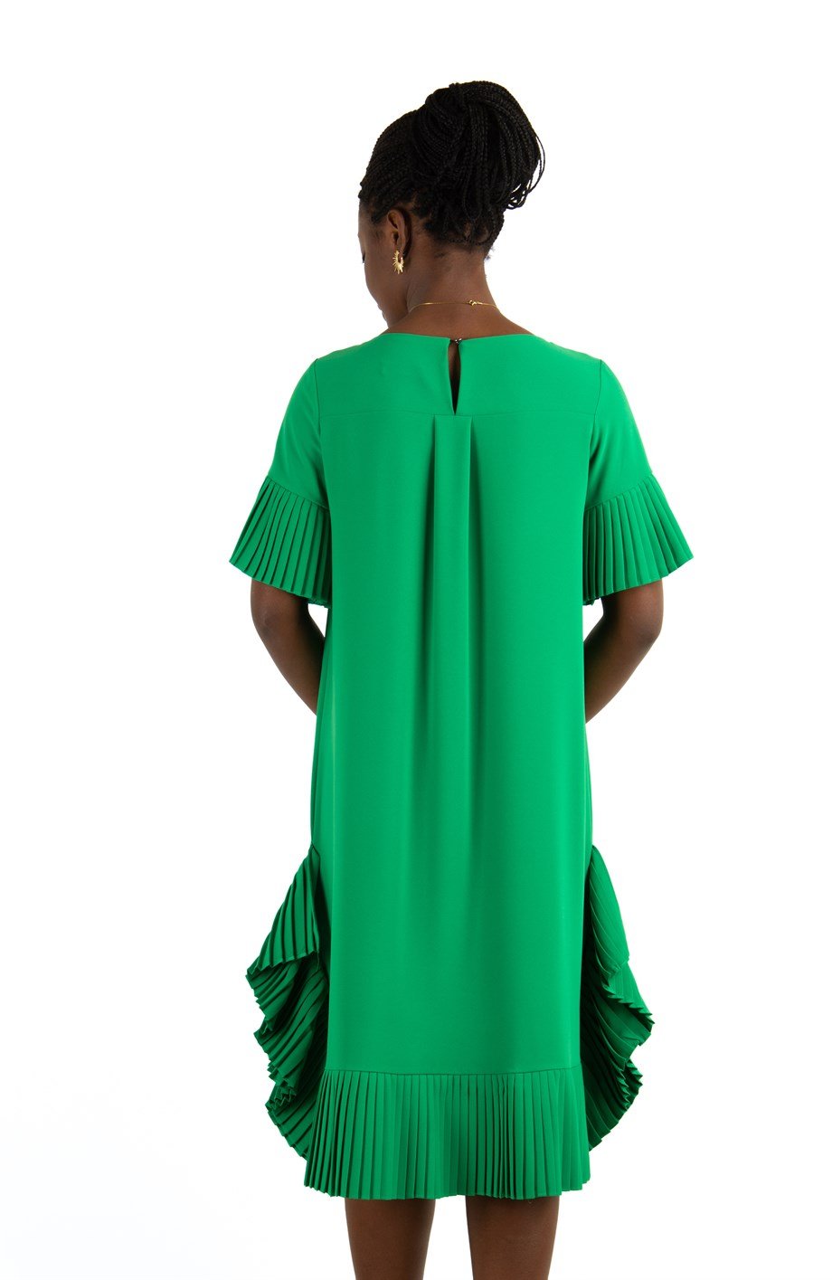 Hem and Sleeves Frilled Dress - Grass Green