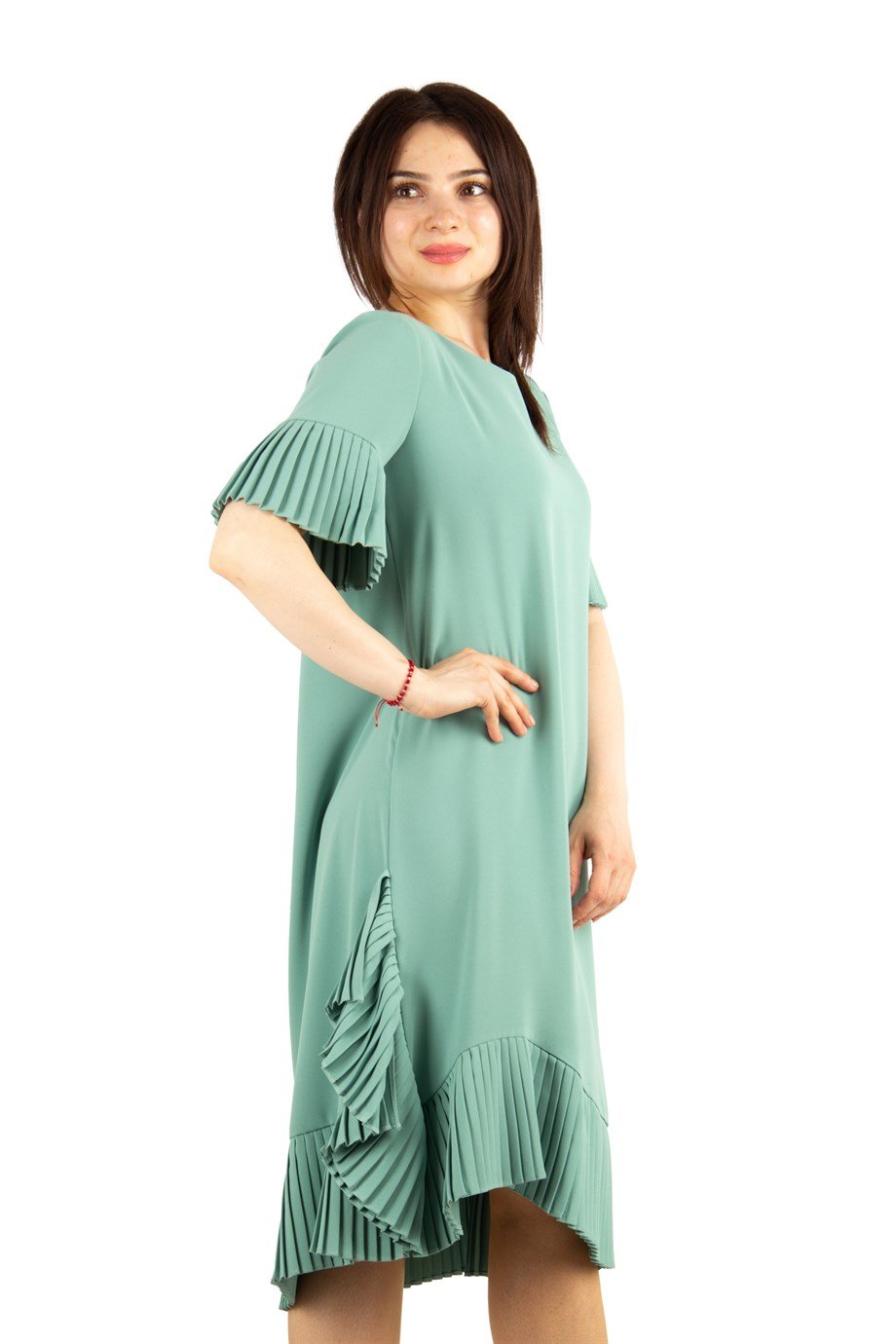 Hem and Sleeves Frilled Dress - Mint Green