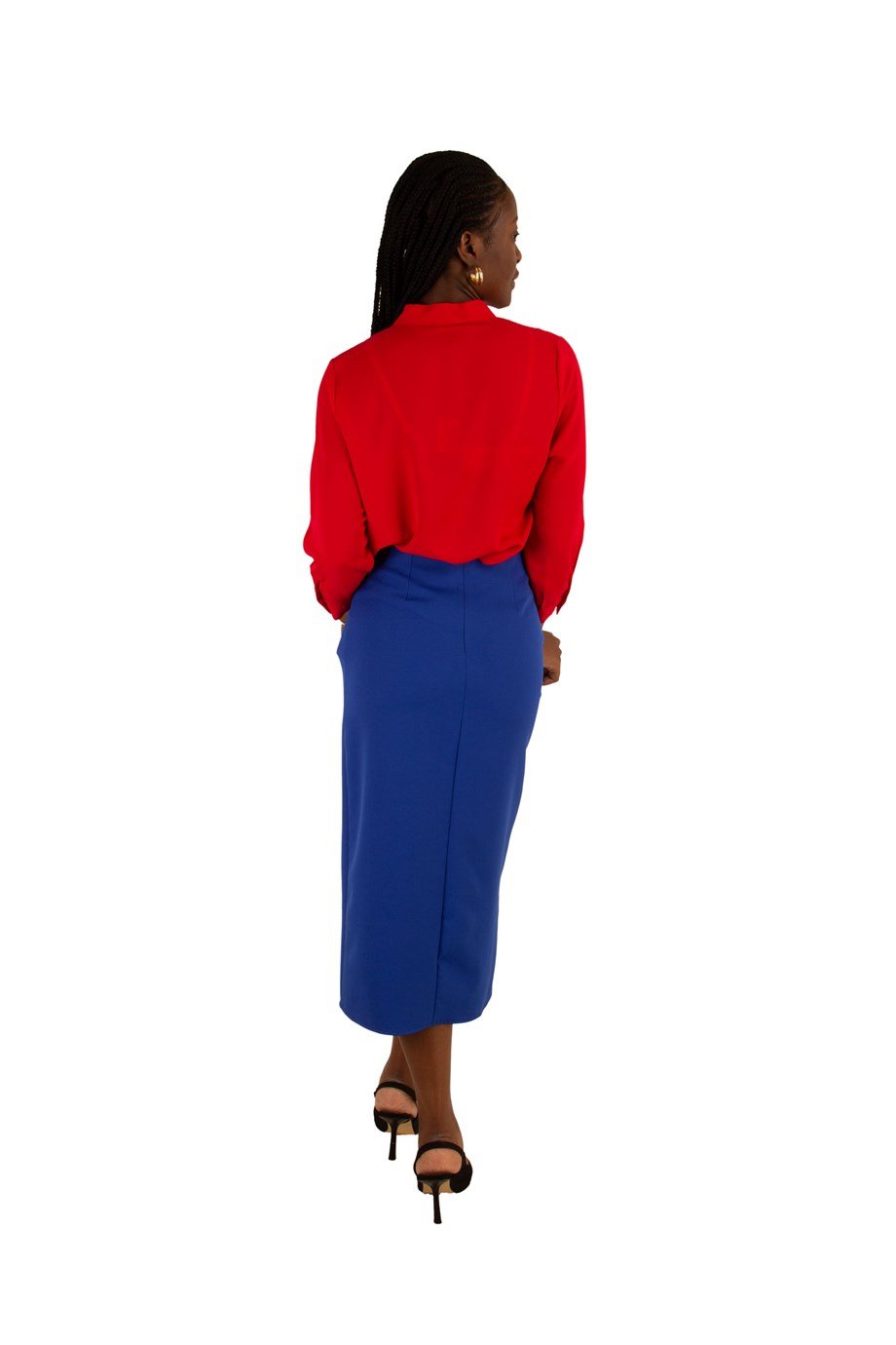High Waist Metal Button Detail Pencil Slit Skirt - Saxe