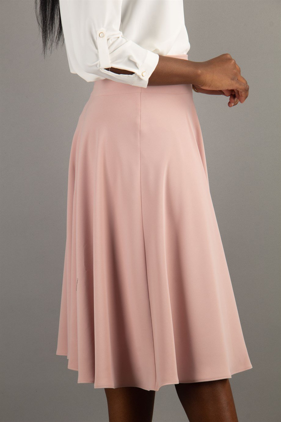 High Waisted Flared Skirt - Powder