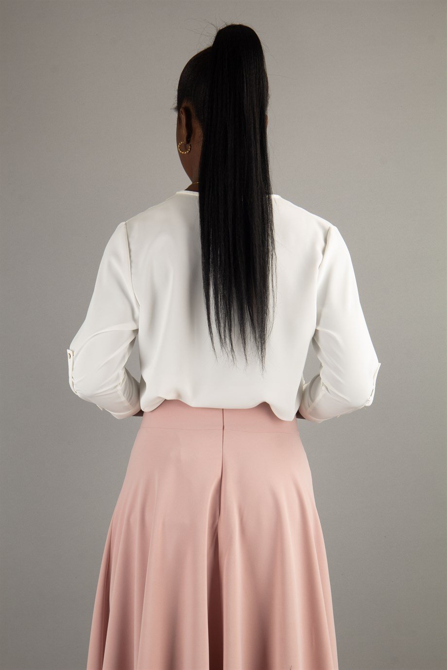 High Waisted Flared Skirt - Powder