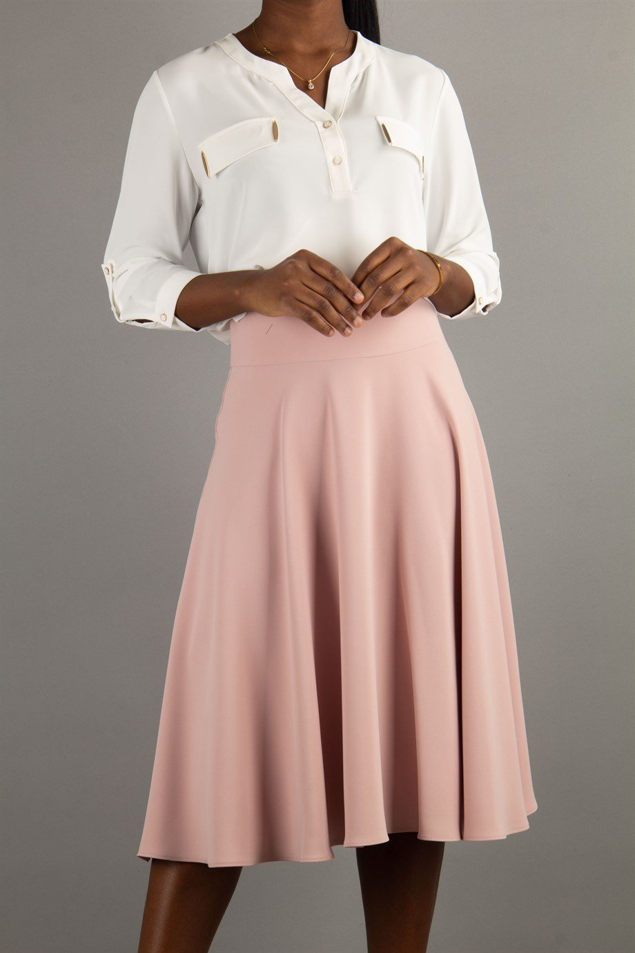 High Waisted Flared Skirt - Powder