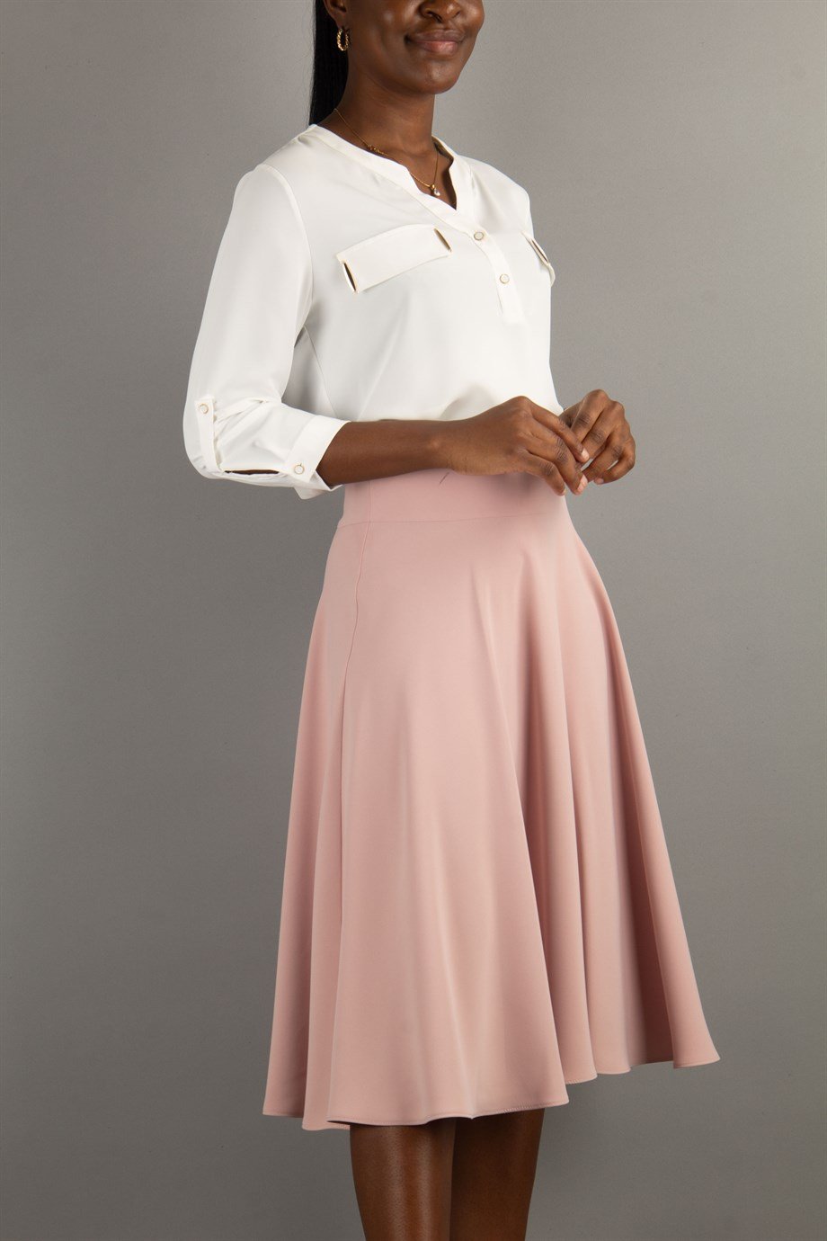 High Waisted Flared Skirt - Powder