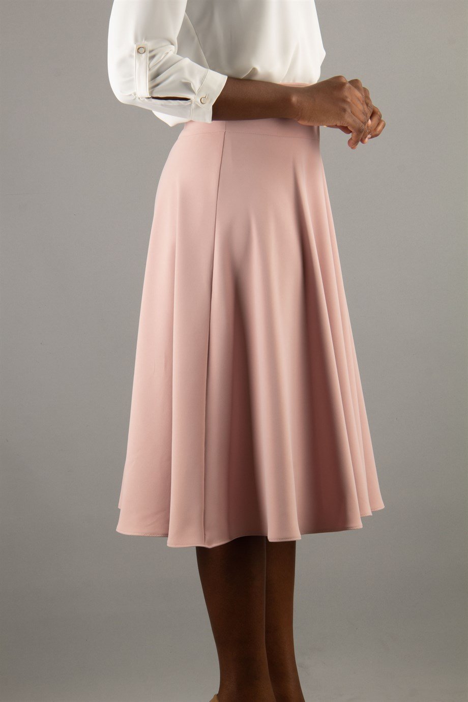 High Waisted Flared Skirt - Powder