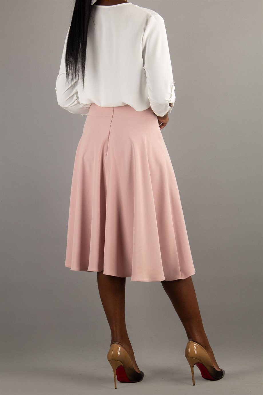 High Waisted Flared Skirt - Powder