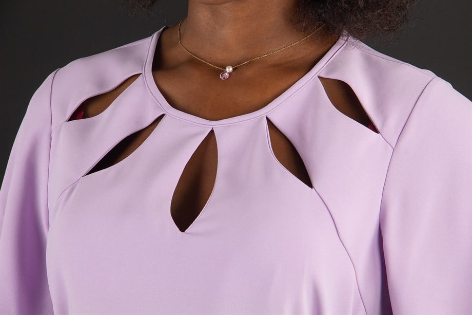 Key Hole Neck Bell Sleeve Big Size Dress - Lilac