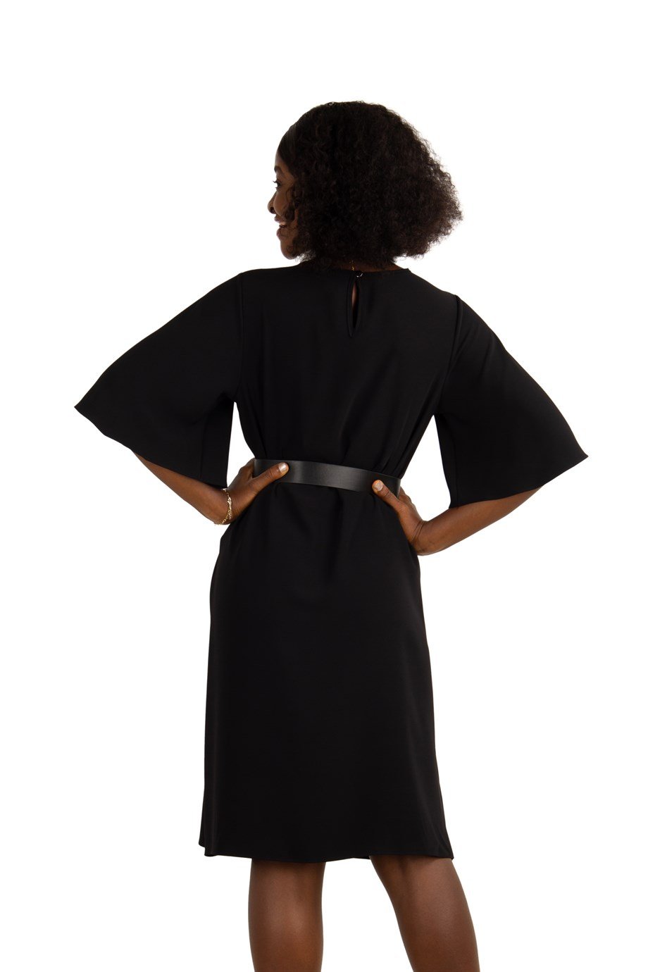 Key Hole Neck Bell Sleeve Dress - Black