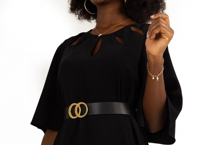 Key Hole Neck Bell Sleeve Dress - Black