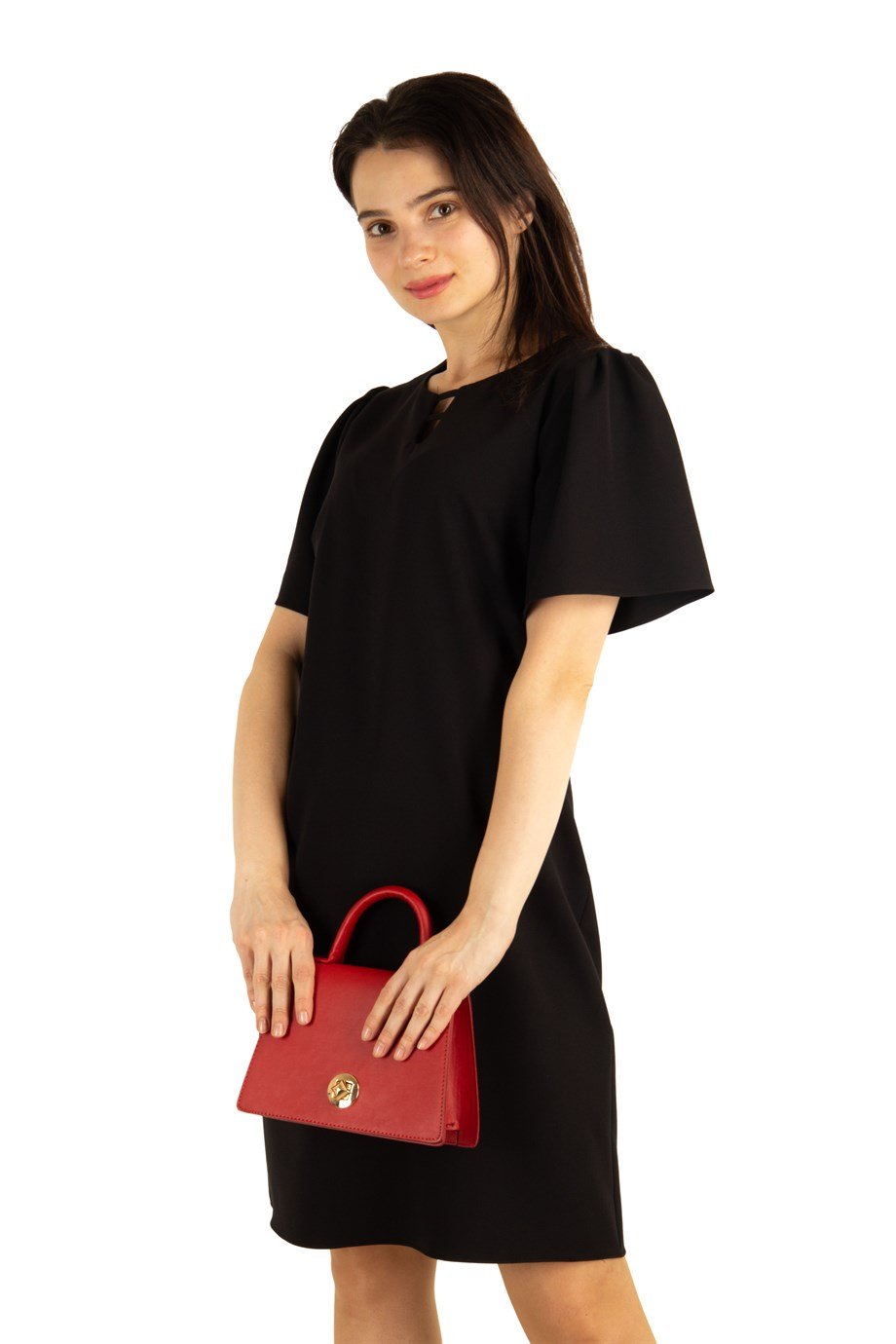 Keyhole Neck Plain Dress Big Size - Black