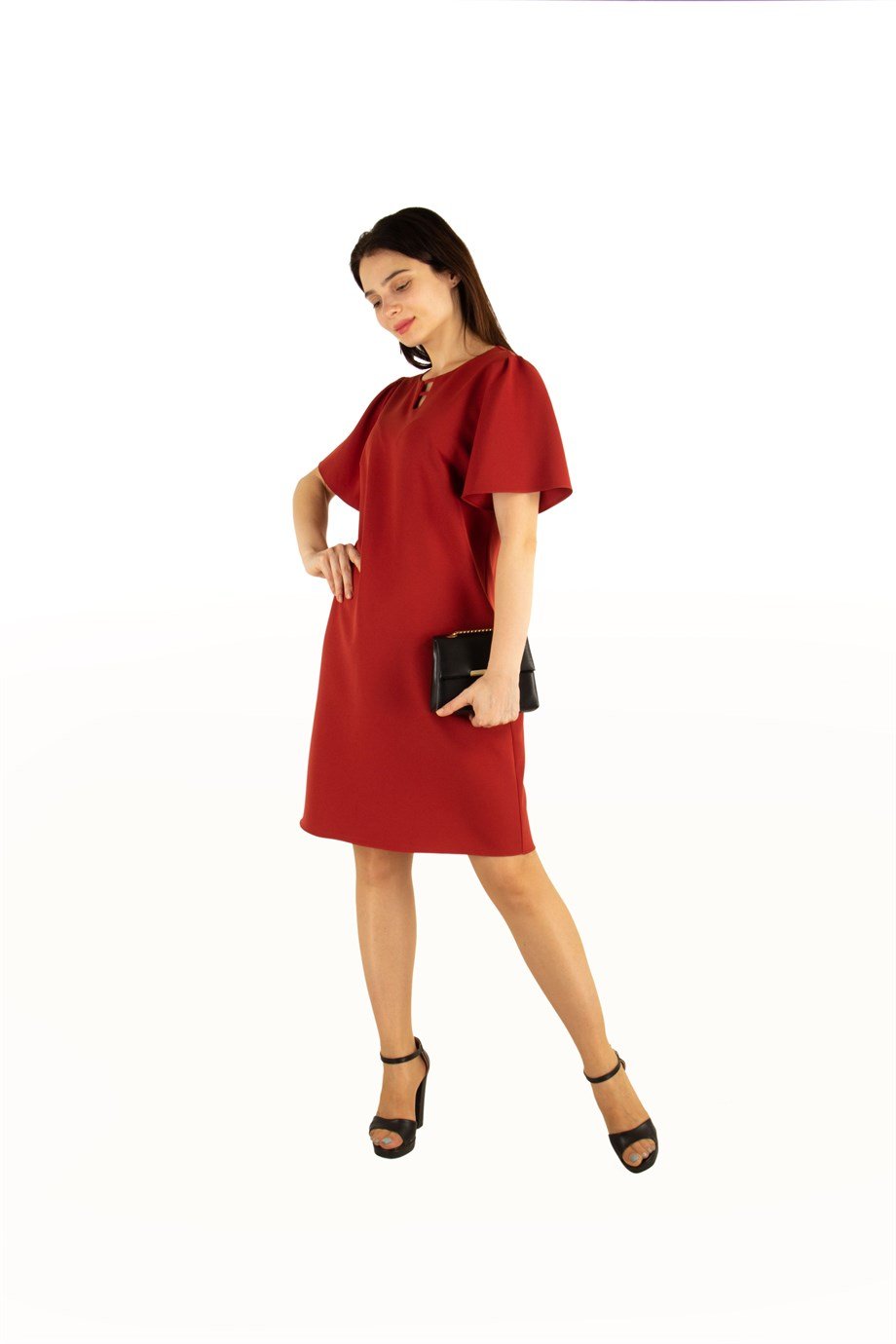 Keyhole Neck Plain Dress - Sienna Brown