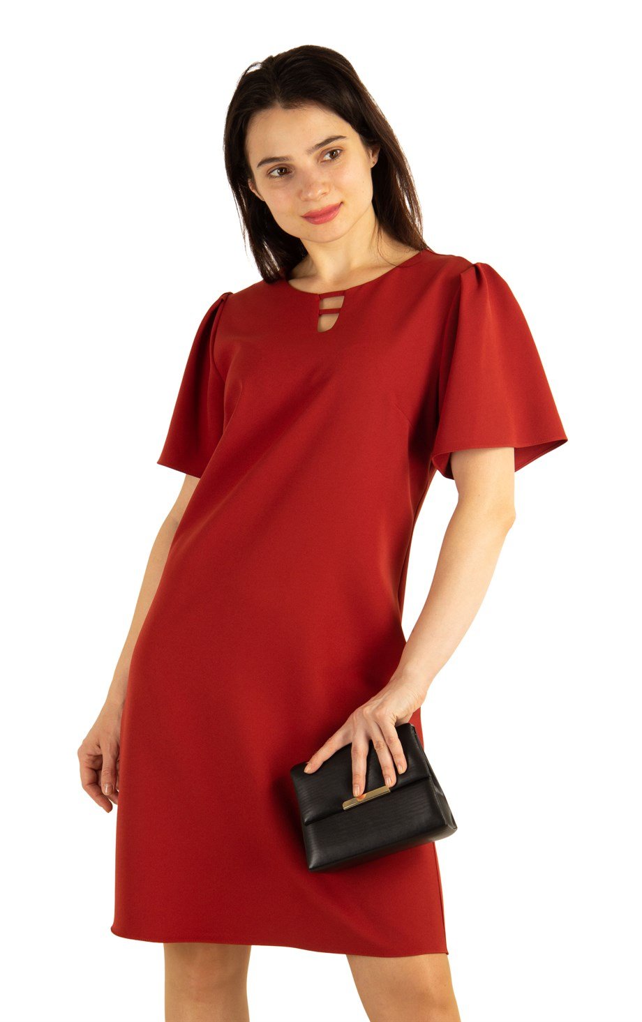 Keyhole Neck Plain Dress - Sienna Brown