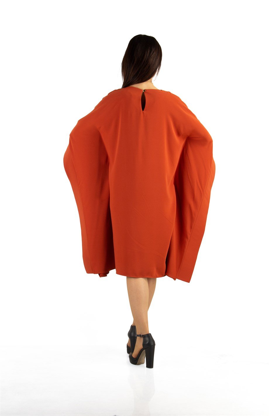 Kimono Sleeve Stylish Midi Dress - Brunt Orange
