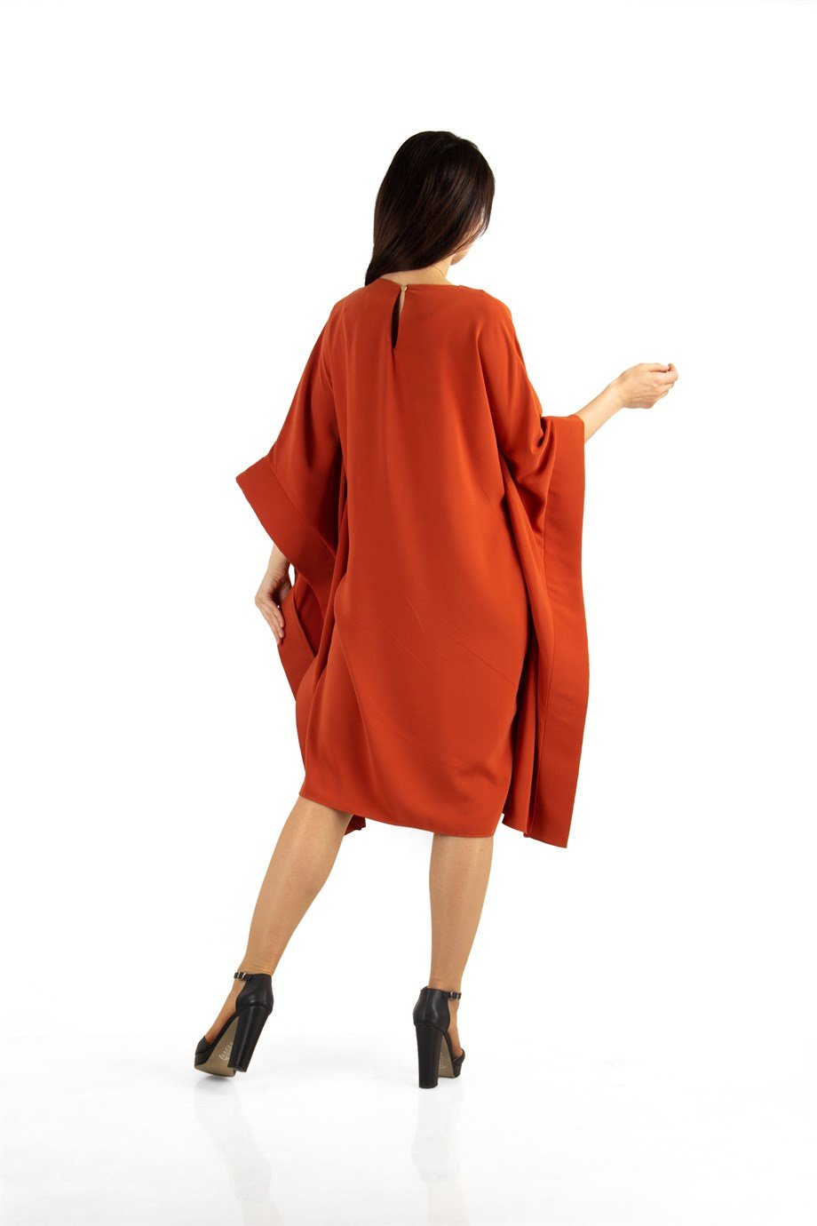 Kimono Sleeve Stylish Midi Dress - Brunt Orange