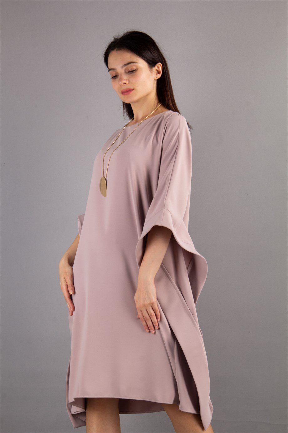 Kimono Sleeve Stylish Midi Dress - Powder