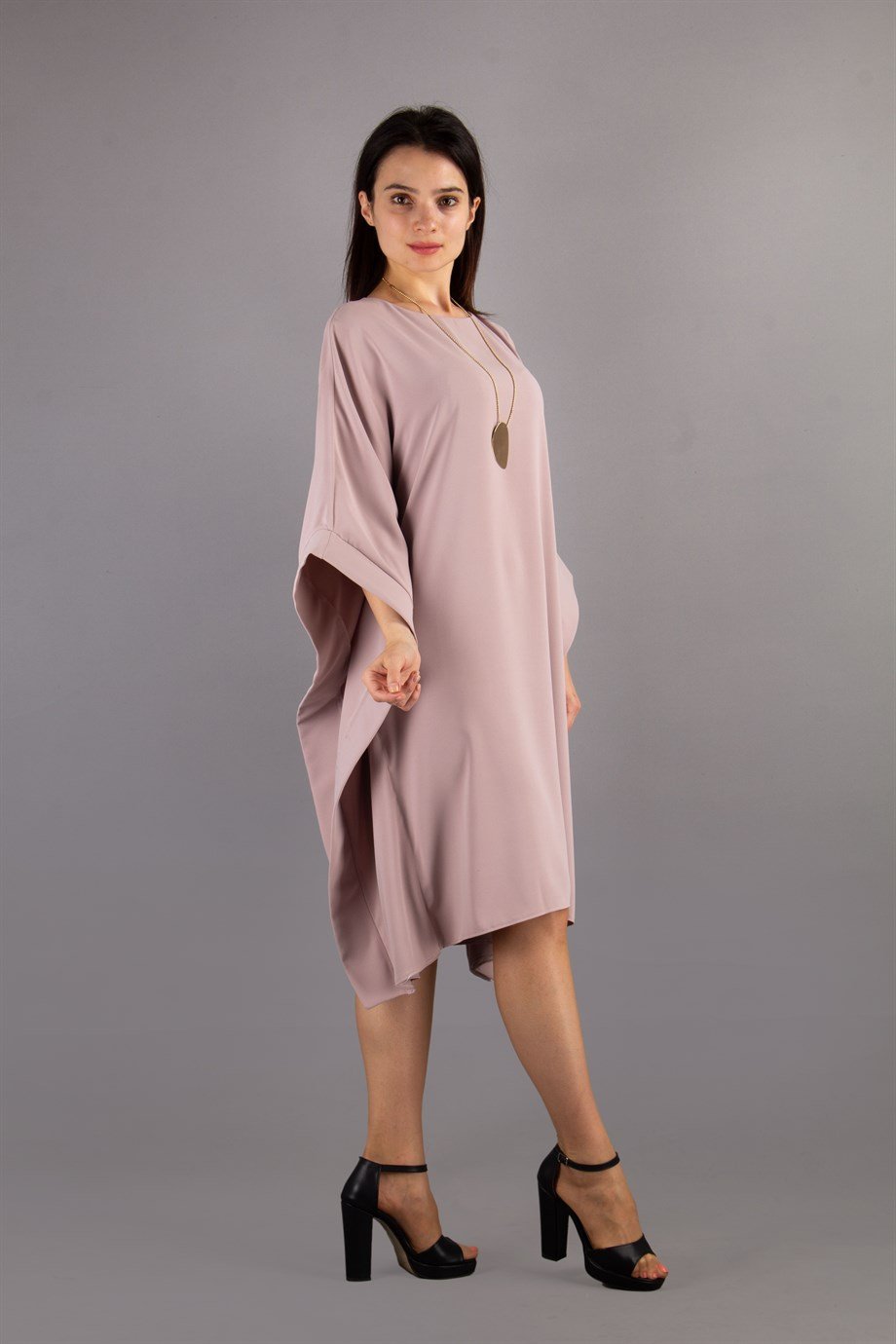Kimono Sleeve Stylish Midi Dress - Powder