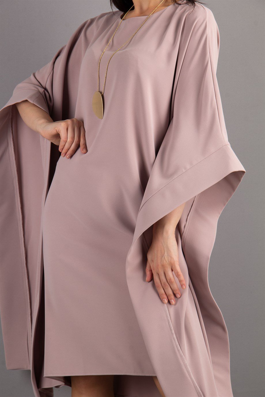 Kimono Sleeve Stylish Midi Dress - Powder