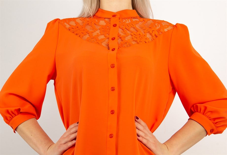 Lace Chest Shirt - Orange