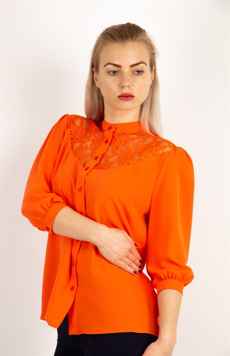 Lace Chest Shirt - Orange
