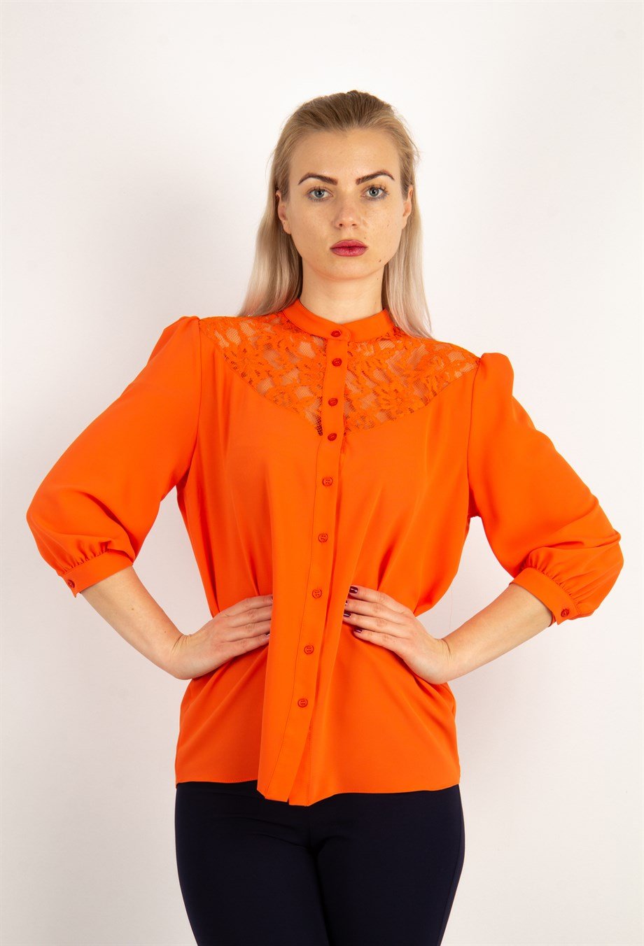 Lace Chest Shirt - Orange