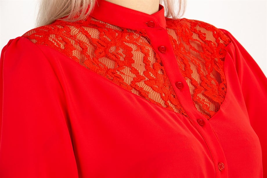 Lace Chest Shirt - Red