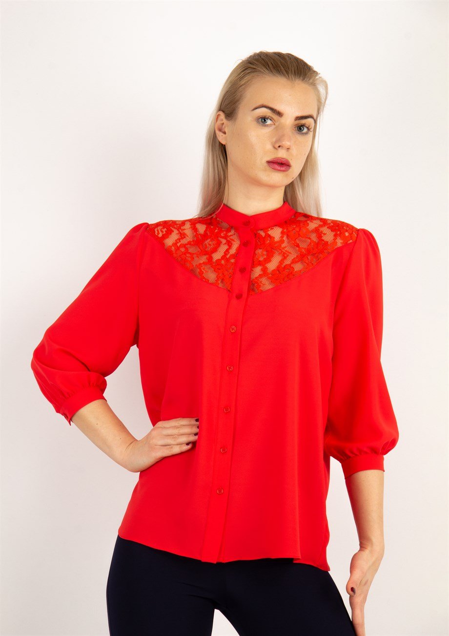 Lace Chest Shirt - Red