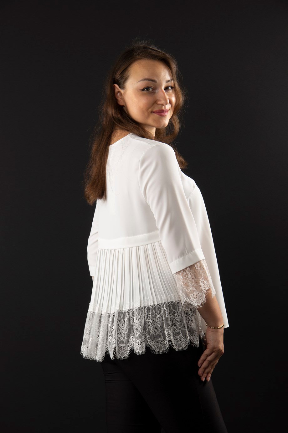 Lace Pleated Detail Blouse - White