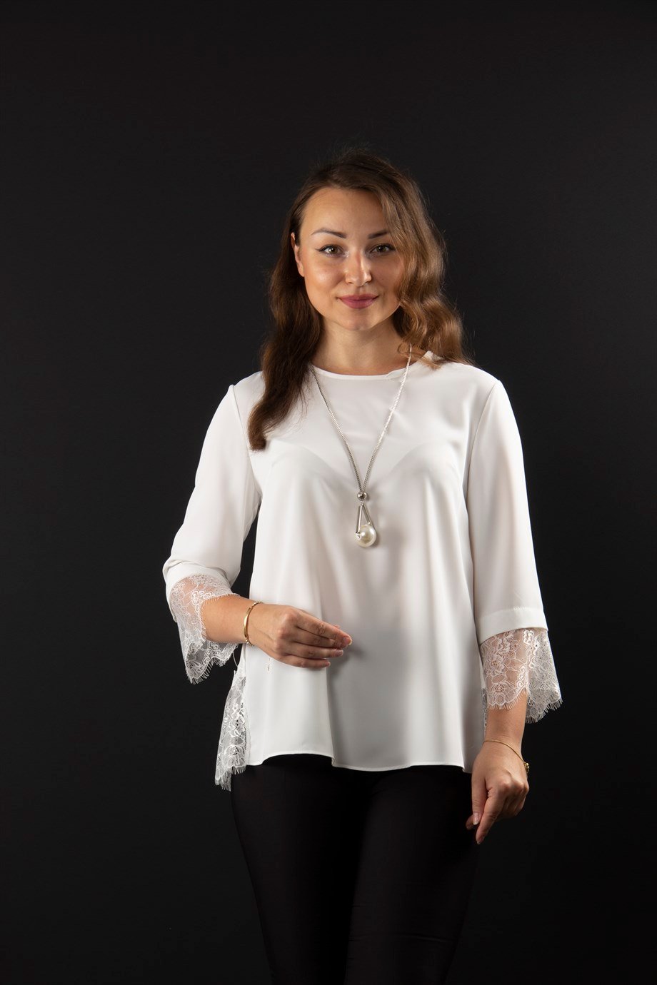 Lace Pleated Detail Blouse - White