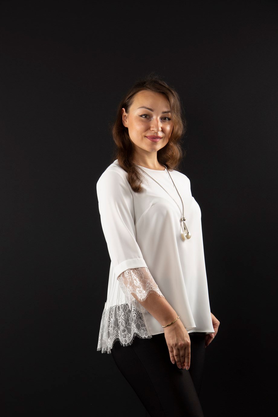 Lace Pleated Detail Blouse - White
