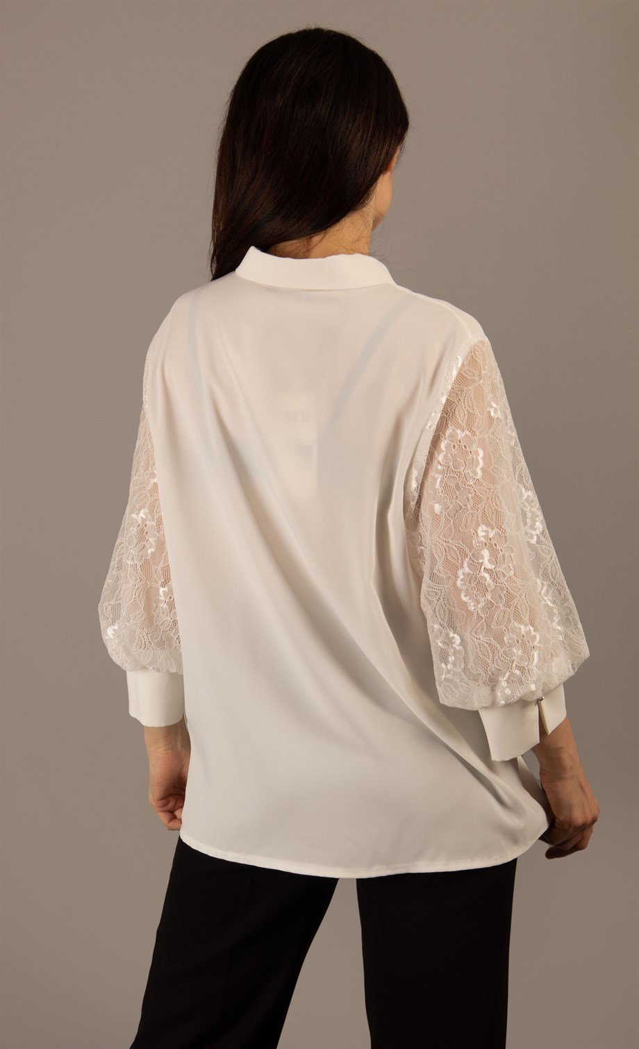 Lace Sleeve Big Size Button Shirt - White