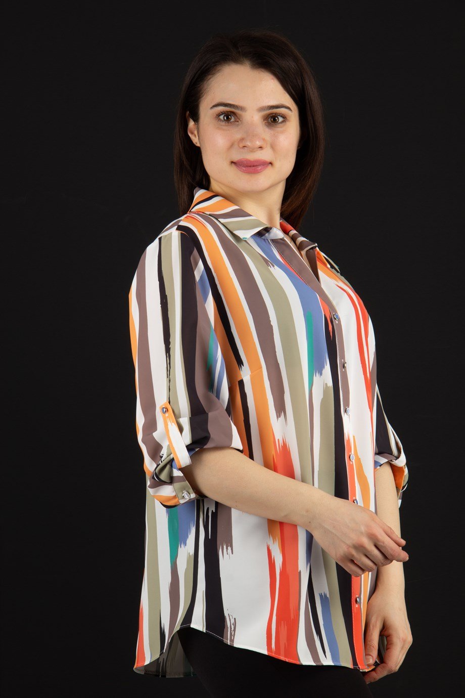 Multi Colour Printed Women Shirt - Orange