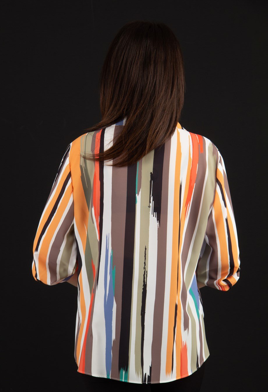 Multi Colour Printed Women Shirt - Orange