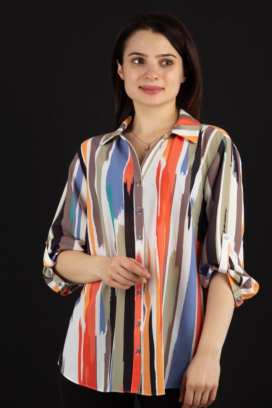 Multi Colour Printed Women Shirt - Orange