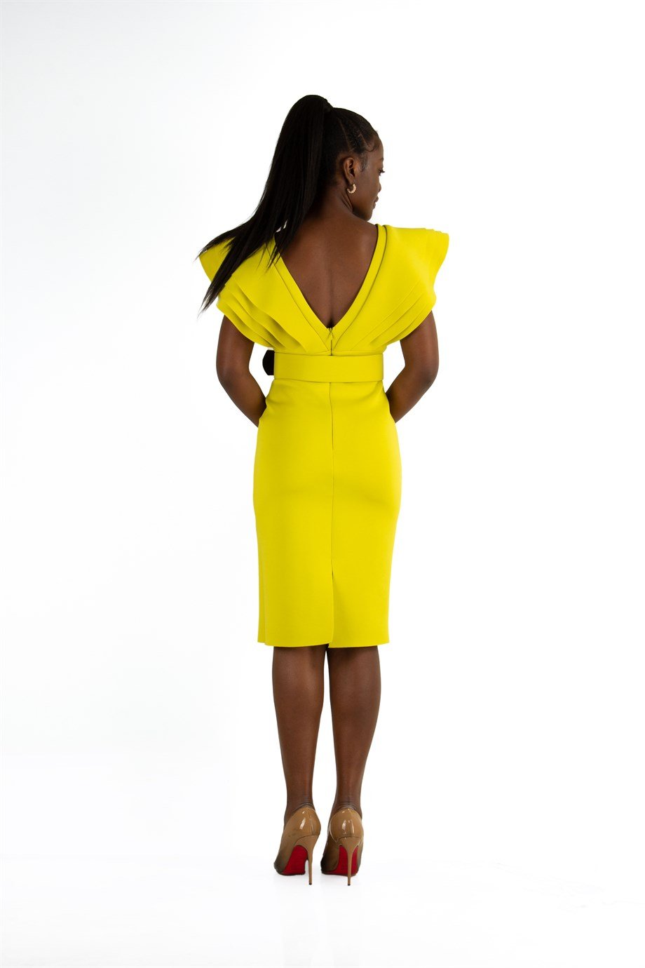 Multilayer Sleeveless V-Neck Scuba Dress - Lime Green