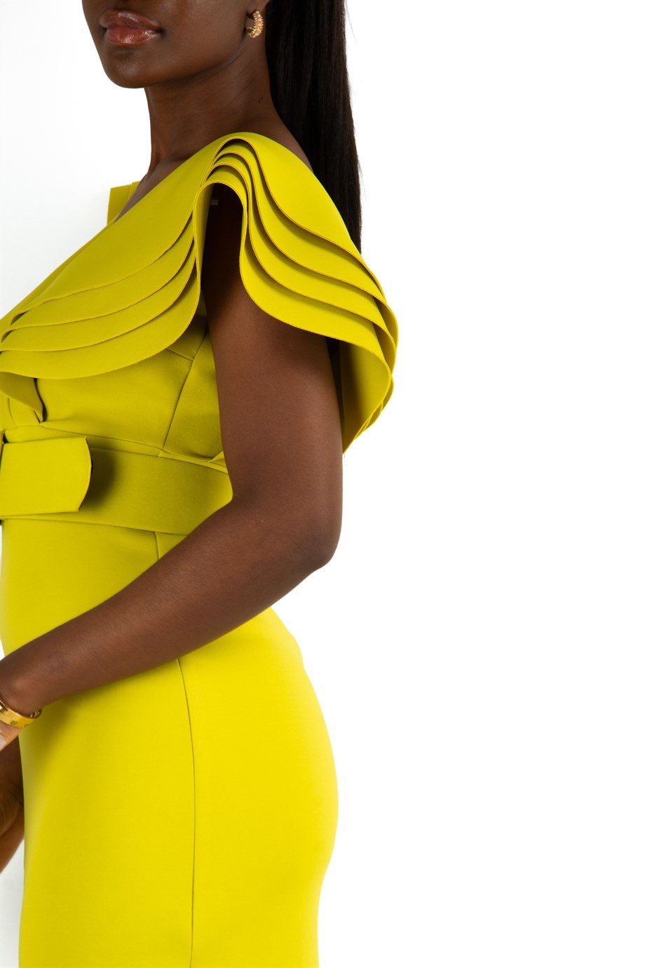 Multilayer Sleeveless V-Neck Scuba Dress - Lime Green