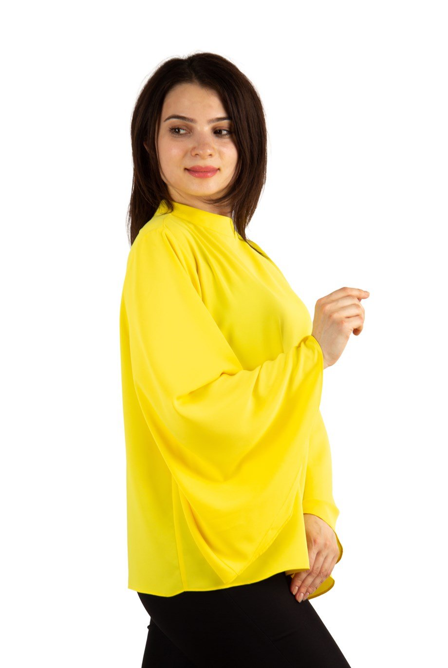 O Neck Long Wide Sleeve Big Size Top - Yellow