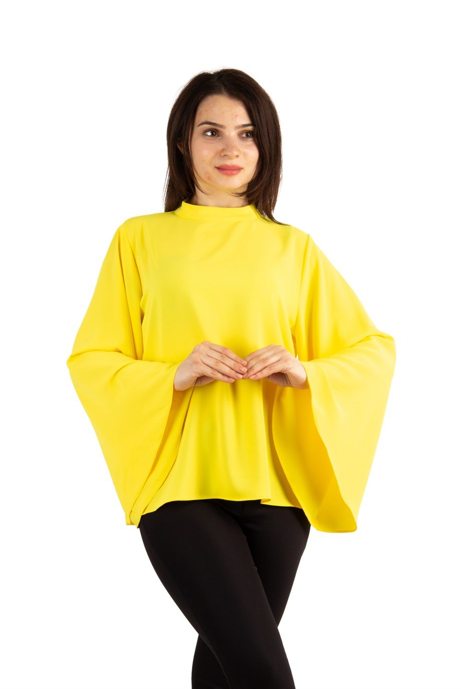 O Neck Long Wide Sleeve Big Size Top - Yellow