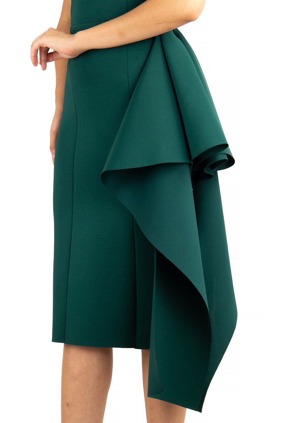 Off The Shoulder Draped Scuba Dress - Emerald Green