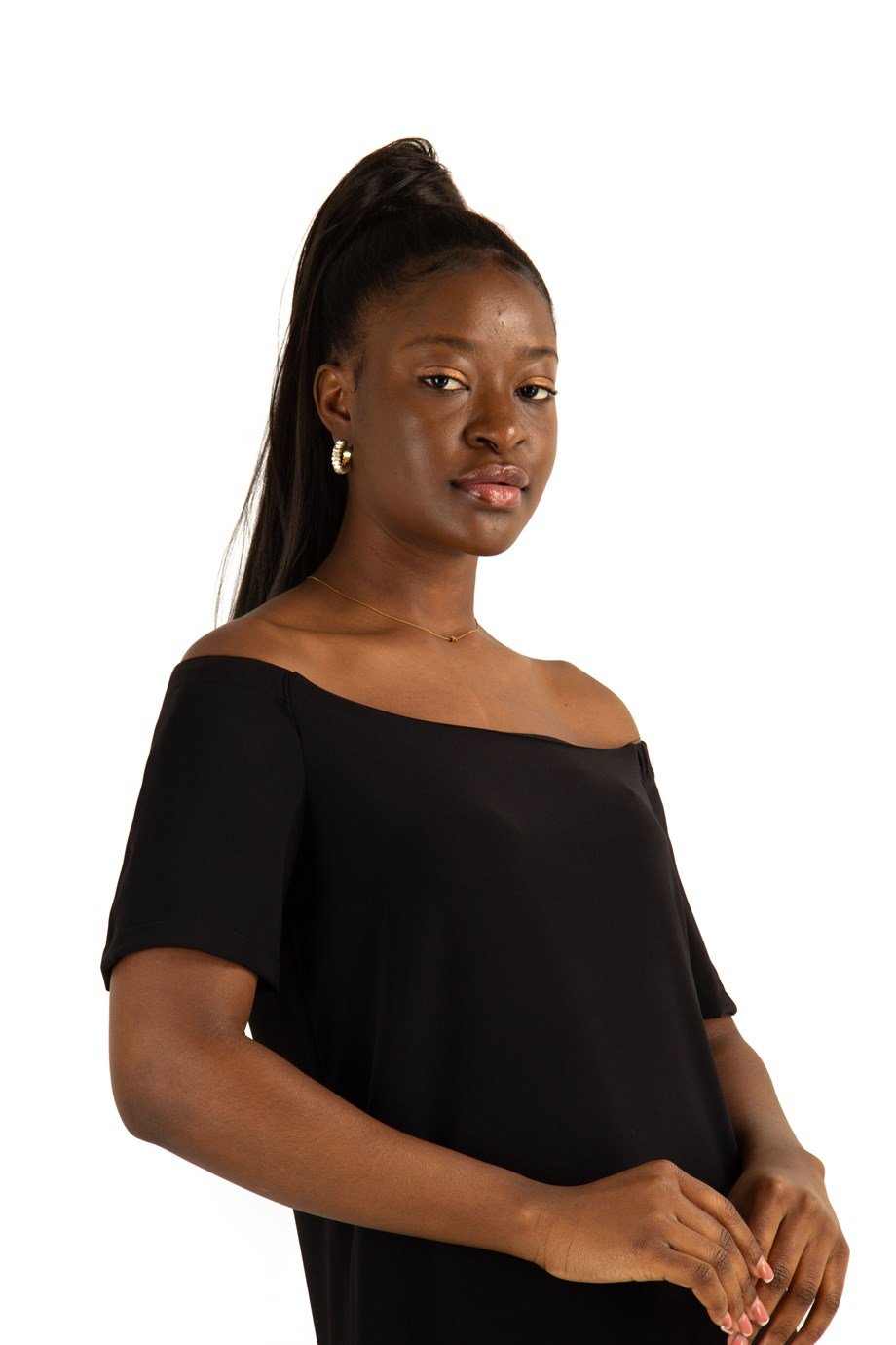 Off The Shoulder Rose Hem Dress - Black