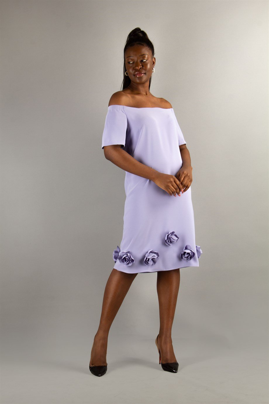 Off The Shoulder Rose Hem Dress - Levander