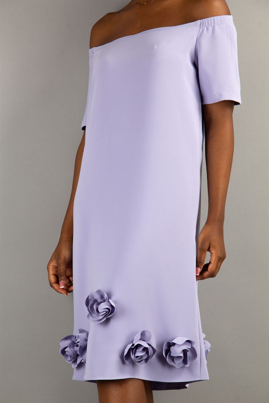 Off The Shoulder Rose Hem Dress - Levander