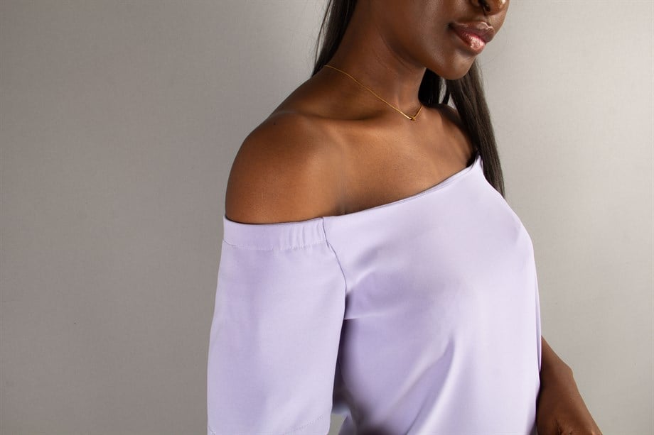 Off The Shoulder Rose Hem Dress - Levander