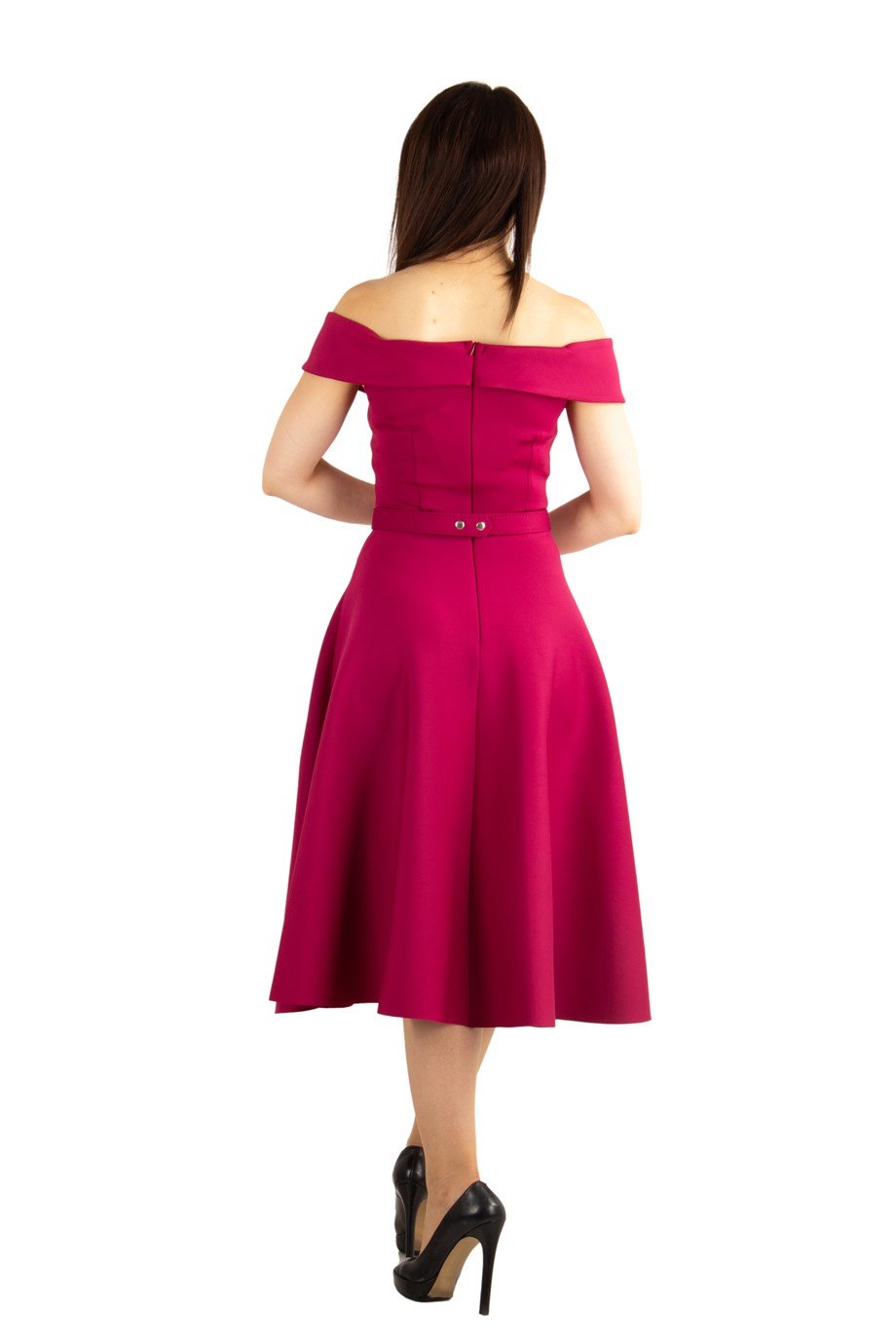 Off The Shoulder Skater Scuba Dress - Maroon